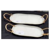 43 - NEW WMC RATTAN HANDLED CERAMIC TRAYS (95B)