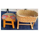 W - WOODEN STOOL & DOLL BASSINETTE (R64)