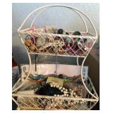 W - 2-TIER BASKET W/ COSTUME JEWELRY (J77)