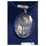 W - STERLING SILVER & CRYSTAL NECKLACE (J36)