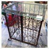 W - WROUGHT IRON WINE RACK W/ GLASS TOP A448)