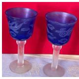 W - VINTAGE COBALT BLUE WINE GLASSES (G87)