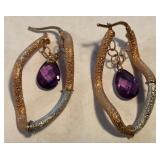 W - 14K ITALY W/AMETHYST EARRINGS 1.8GRAMS (J160)