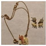 W - 10K GOLD PENDANT NECKLACE & EARRINGS SET (J90)