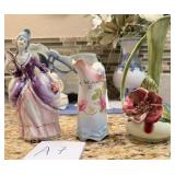 E - ANTIQUE PORCELAIN FIGURINE, PITCHER & VASE