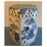 E - BLUE & WHITE CERAMIC STAND / STOOL 19"T (L3)