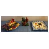 E - COLLECTIBLE ROOSTER PLATES & FIGURINE (L40)