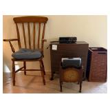E - VINTAGE ARMCHAIR,CABINET, MAGAZINE RACK (M38)