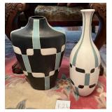 J - LOT OF TWO CERAMIC VASES W/ GEOMETRIC DESIGNS