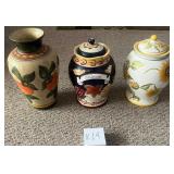 J - CERAMIC VASE & TWOI JARS W/ LIDS