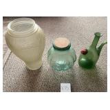 J - VINTAGE GLASS VASE, JAR & CARAFE