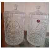 J - PAIR OF MATCHING CRYSTAL BISCUIT JARS