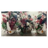 J - CERAMIC SWANS W/ FAUX FLOWERS