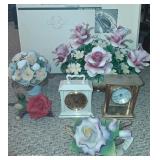 J - CAPO DI MONTE STYLE FLORAL FIGURINES, CLOCKS