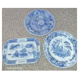 J - THREE PIECES BLUE & WHITE WARE COLLECTIBLES