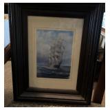 J - VINTAGE DUFEX SAILING SHIP PRINT FRAMED
