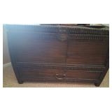 J - PIER 1 IMPORTS DARK BROWN BAMBOO/ RATTAN TRUNK
