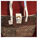 J - WOMENS LARGE BROWN & IVORY DOUBLE HANDLED TOTE