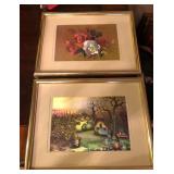J - PAIR FRAMED FLORAL AND COUNTRY PRINTS