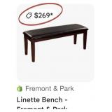 R - DARK WOOD BENCH WITH PADDED SEAT