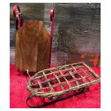 43 - WOOD AND RATTAN SLED HOLIDAY DECOR
