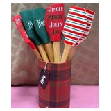 43 - HOLIDAY SPATULAS IN PLAID CONTAINER