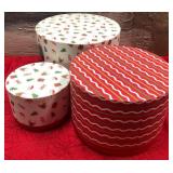 43 - THREE ROUND HOLIDAY DECOR GIFT BOXES