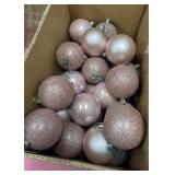 43 - BOX OF PINK GLITTER ORNAMENTS