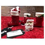 43 - VINTAGE CERAMIC SANTA BOOT DECOR SET