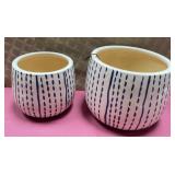 43 - MODERN BLUE-DOTTED CERAMIC PLANTER SET