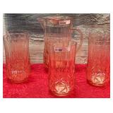 43 - BLUSH PITCHER SET WITH FIVE GLASSES