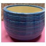 43 - LARGE BLUE RIBBED CERAMIC PLANTER