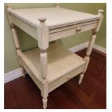 K - DISTRESSED CREAM WOOD TWO-TIER TABLE