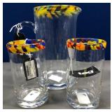 43 - TAG GLASS PITCHER WITH TWO GLASSES (E3)