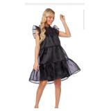 7 - ELEGANT BLACK ORGANZA RUFFLE DRESS