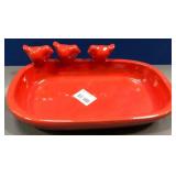 43 - RED CERAMIC DISH WITH BIRDS (E115)