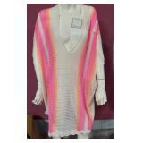 7 - PINK STRIPED BEACH COVERUP KIMONO