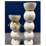 43 - TWO MUD PIE PILLAR CANDLE HOLDERS (G144)