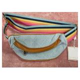 7 - DENIM FANNY PACK RAINBOW ADJUSTABLE STRAP