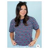 7 - NAVY STRIPED STAR PRINT TEE WOMENS