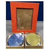 43 - CASPARI SNAKESKIN COASTERS & PHOTO FRAME