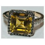 14KT GOLD CITRINE & DIAMOND RING