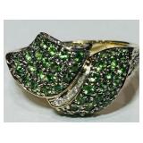 14KT GOLD TSAVORITE & DIAMOND RING 5.40GRS