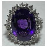 14KT GOLD AMETHYST & DIAMOND RING 9.80GRS