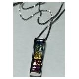 14KT GOLD MULTI COLOR SAPPHIRE PENDANT WITH CHAIN
