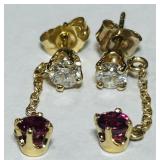 14KT GOLD RUBY & DIAMOND EARRINGS 1.40GRS