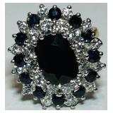 A MASSIVE 14KT GOLD SAPPHIRE & DIAMOND RING 8.30GS