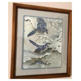 R - BASIL EDE "BLUE JAYS IN WINTER" ART FRAMED