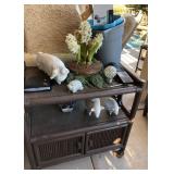 R -TOMMY BAHAMA-STYLE RATTAN CABINET WITH CONTENTS