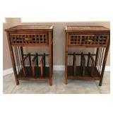 Q - TWO VINTAGE BOHO BAMBOO & RATTAN SIDE TABLES